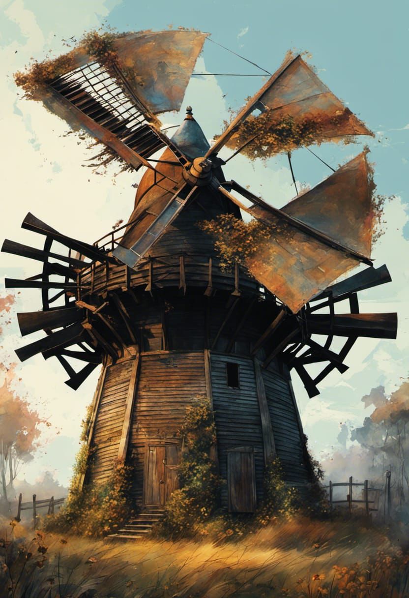 Epic Portrait of a well maintained windmill, dragon windmill blades