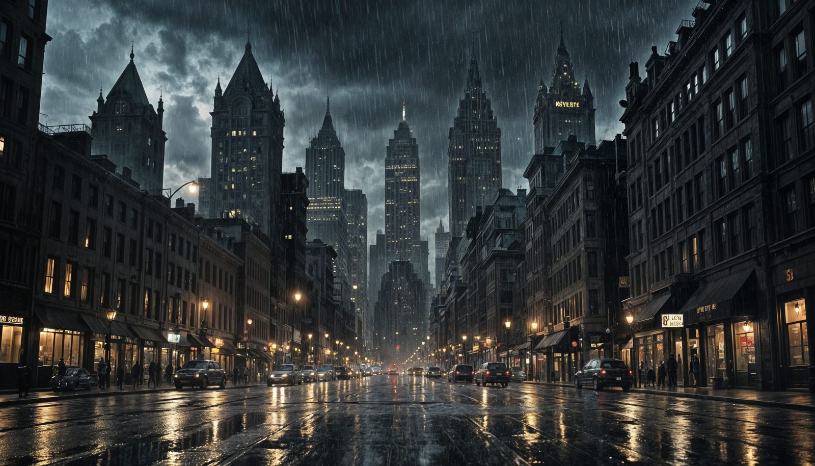 Rainy Gotham Streetscape  by @Noid Zartz