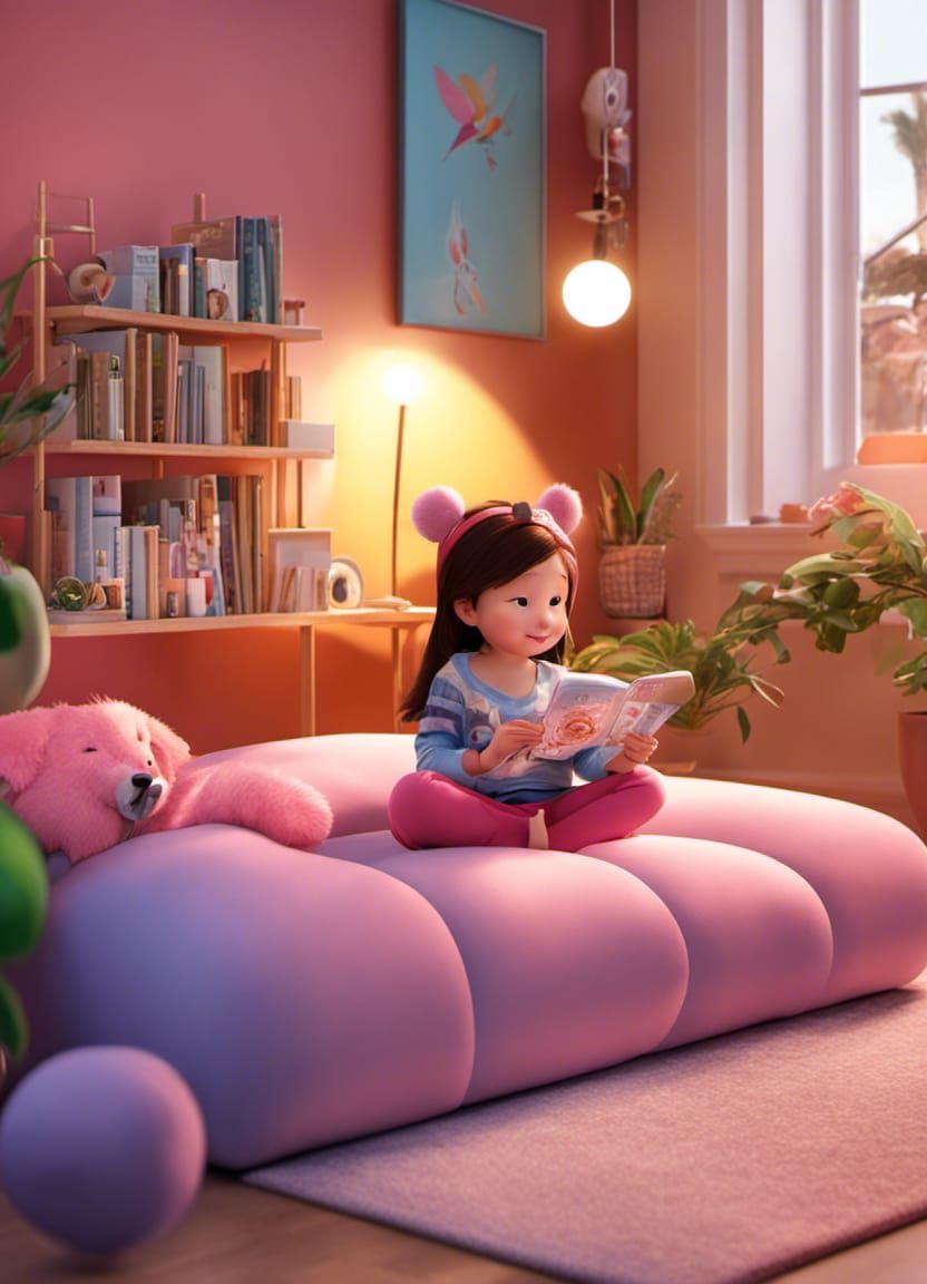 a chibi girl wearing pink pajamas
