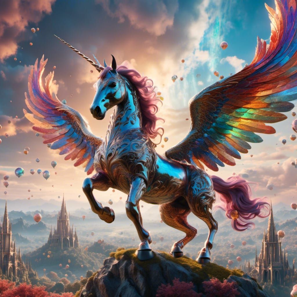 Winged Unicorn in Flight: Fantasy Concept Art
