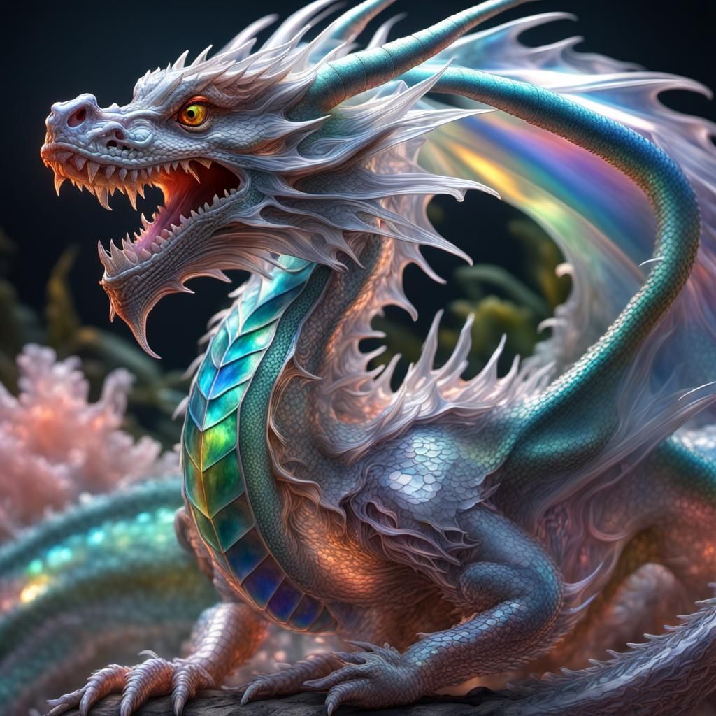 Translucent clear dragon, iridescence, shimmer, ultramystica...