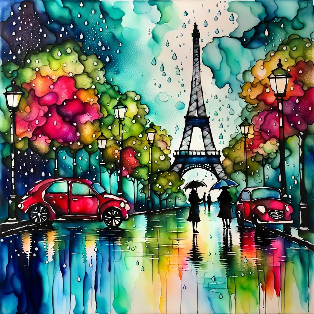 alcohol ink, Paris in rain  by @AMofOz