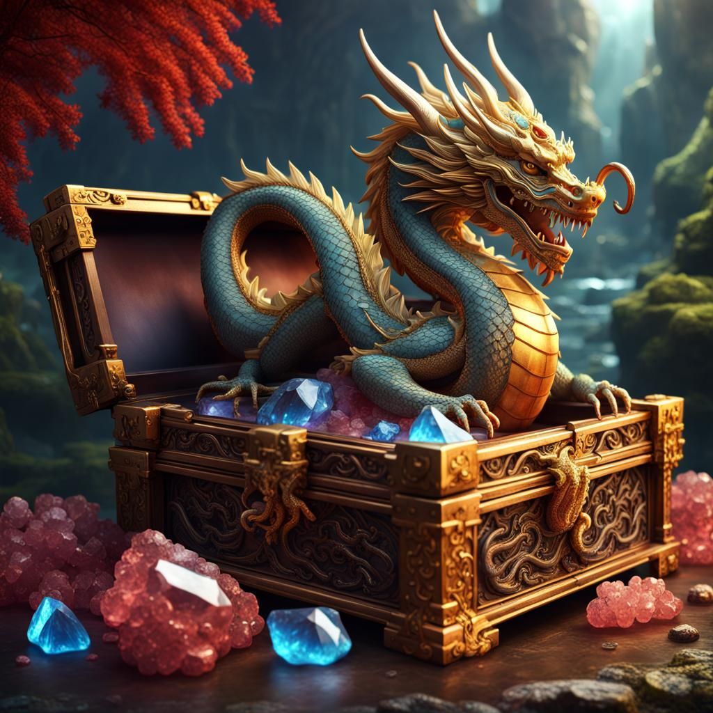 Fucanglong Chinese dragon sitting on a treasure chest protecting