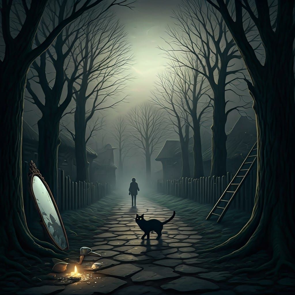 "Create an image that captures the essence of various superstitions from around the world. Include symbols ...  by @Michel Westerhoff 