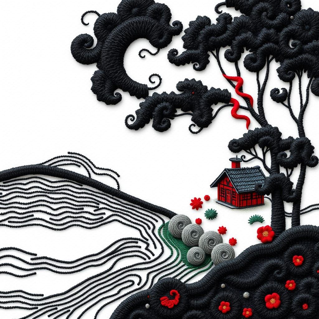 This three-dimensional painting is a stylized image of a landscape, made in a technique that imitates ...  by @Likra