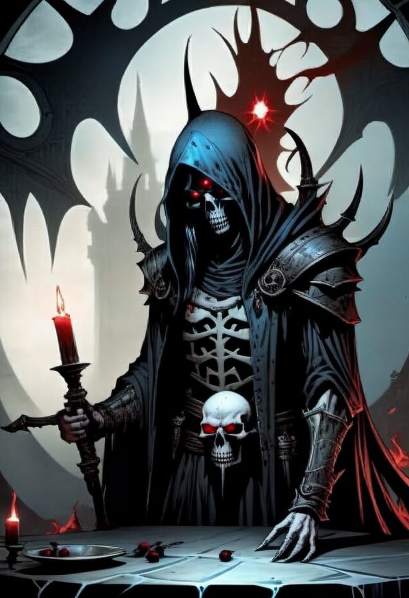 Dark Fantasy Sorcerer in Gothic Chamber