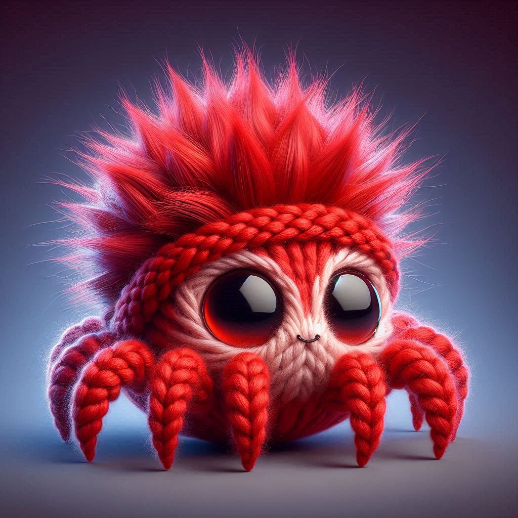 Cute and fluffy tiny red baby spider.