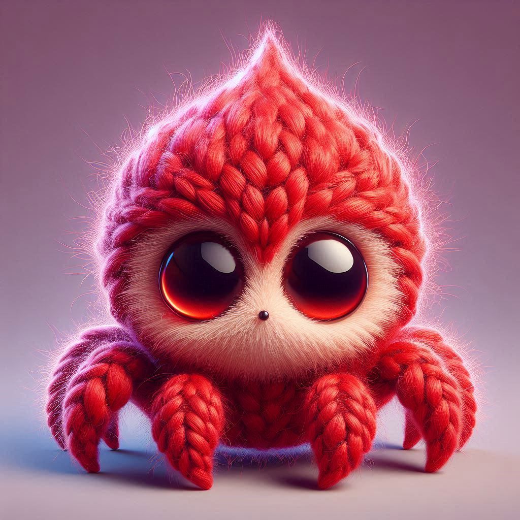 Cute and fluffy tiny red baby spider.