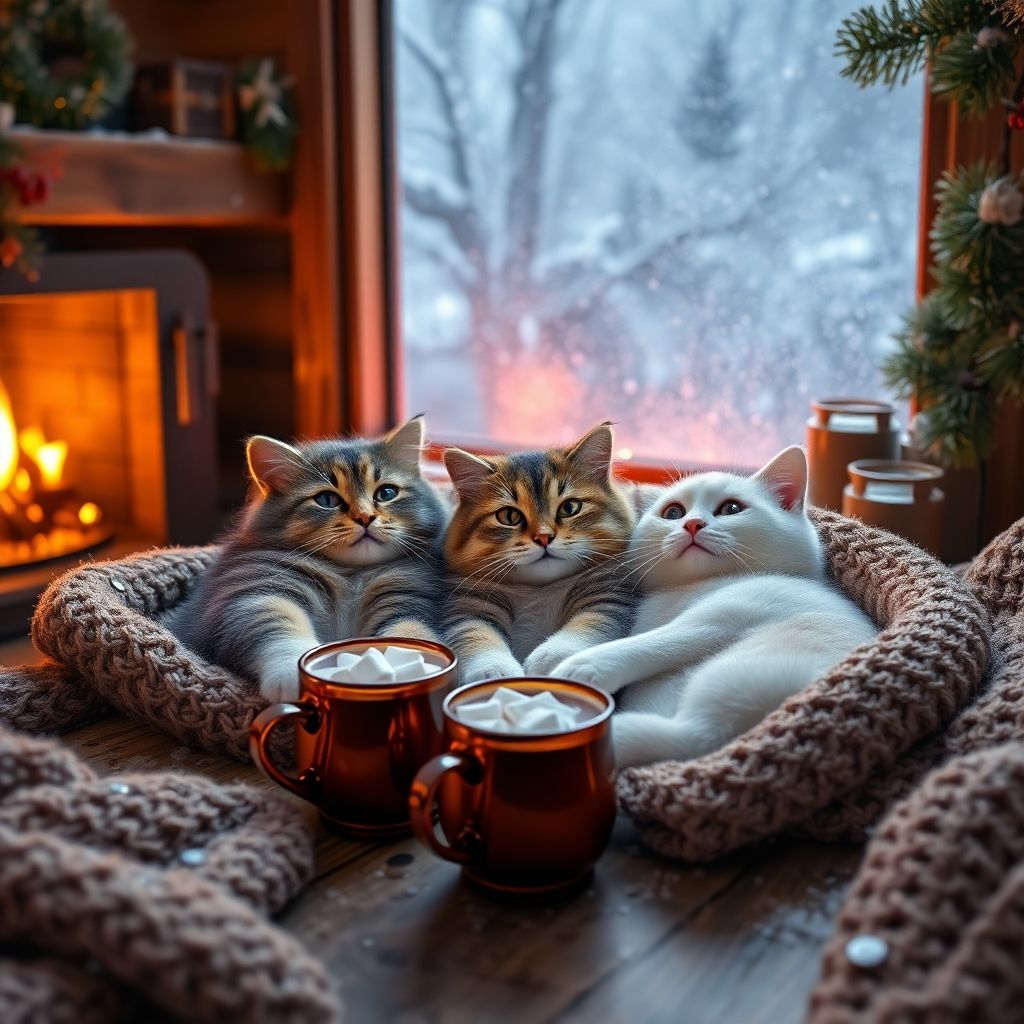 Cosy fireside kitties