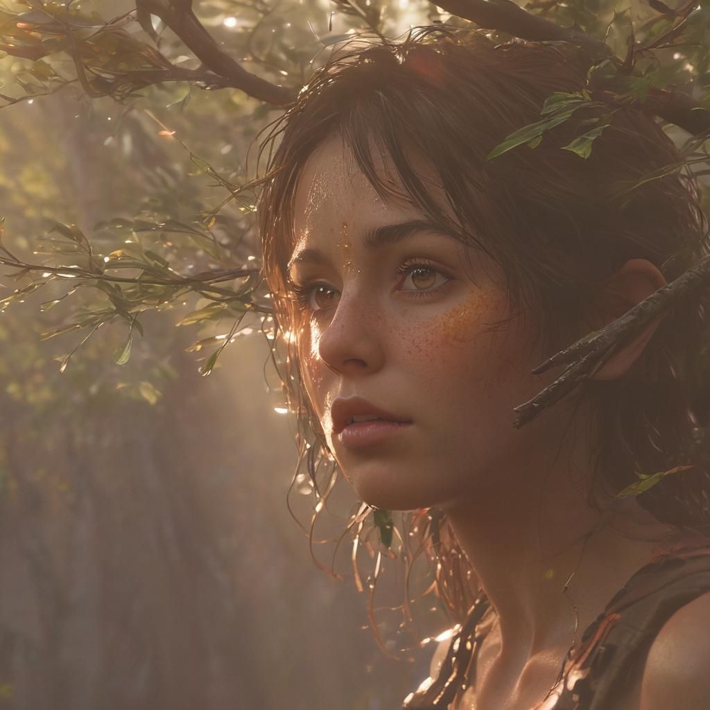 Glowing Sprite in Magical Forest at Sunrise