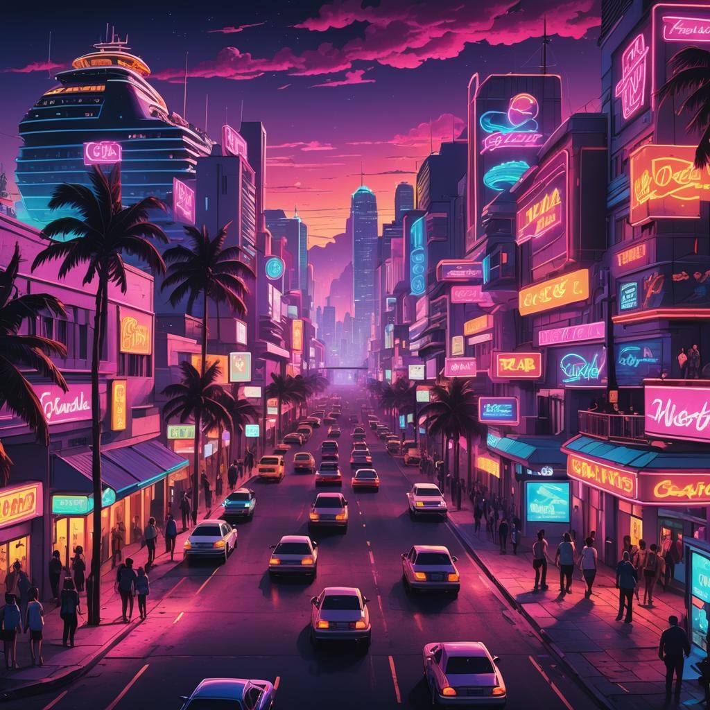 Synthwave City Street - AI Generated Artwork - NightCafe Creator