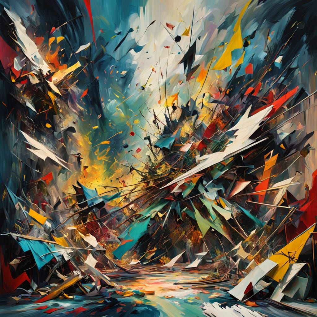 Abstract Expressionist Studio with Distorted Figures