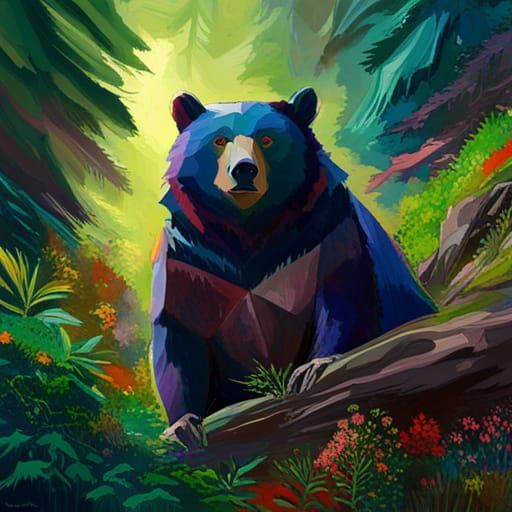 Collage Art of multi-coloured black bear, - AI Generated Artwork ...