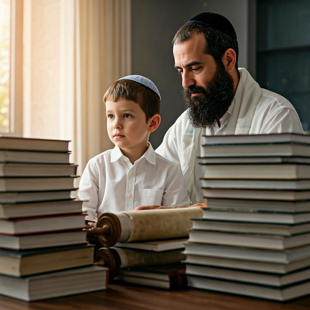 Intimate Moment of Jewish Devotion in a Modern Home
