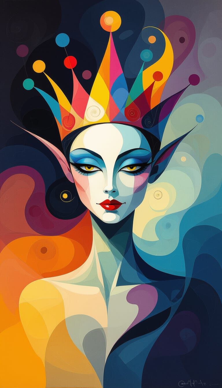 Tim Burton A highly abstract vibrante colors crown's fairy a...