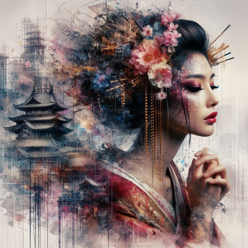 double exposure beautiful fantasy DALL-E 3 portrait landscap...