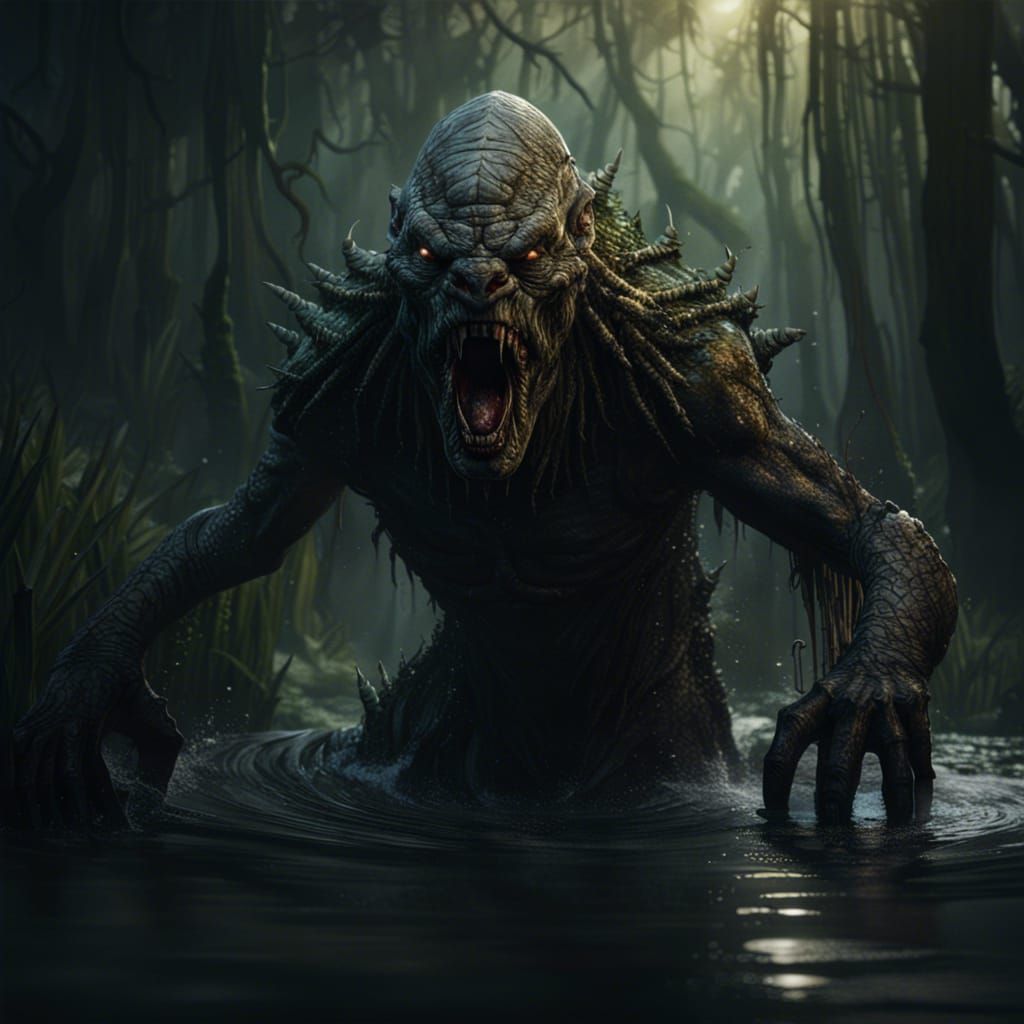 swamp creature coming out of the water screaming - AI Generated Artwork ...