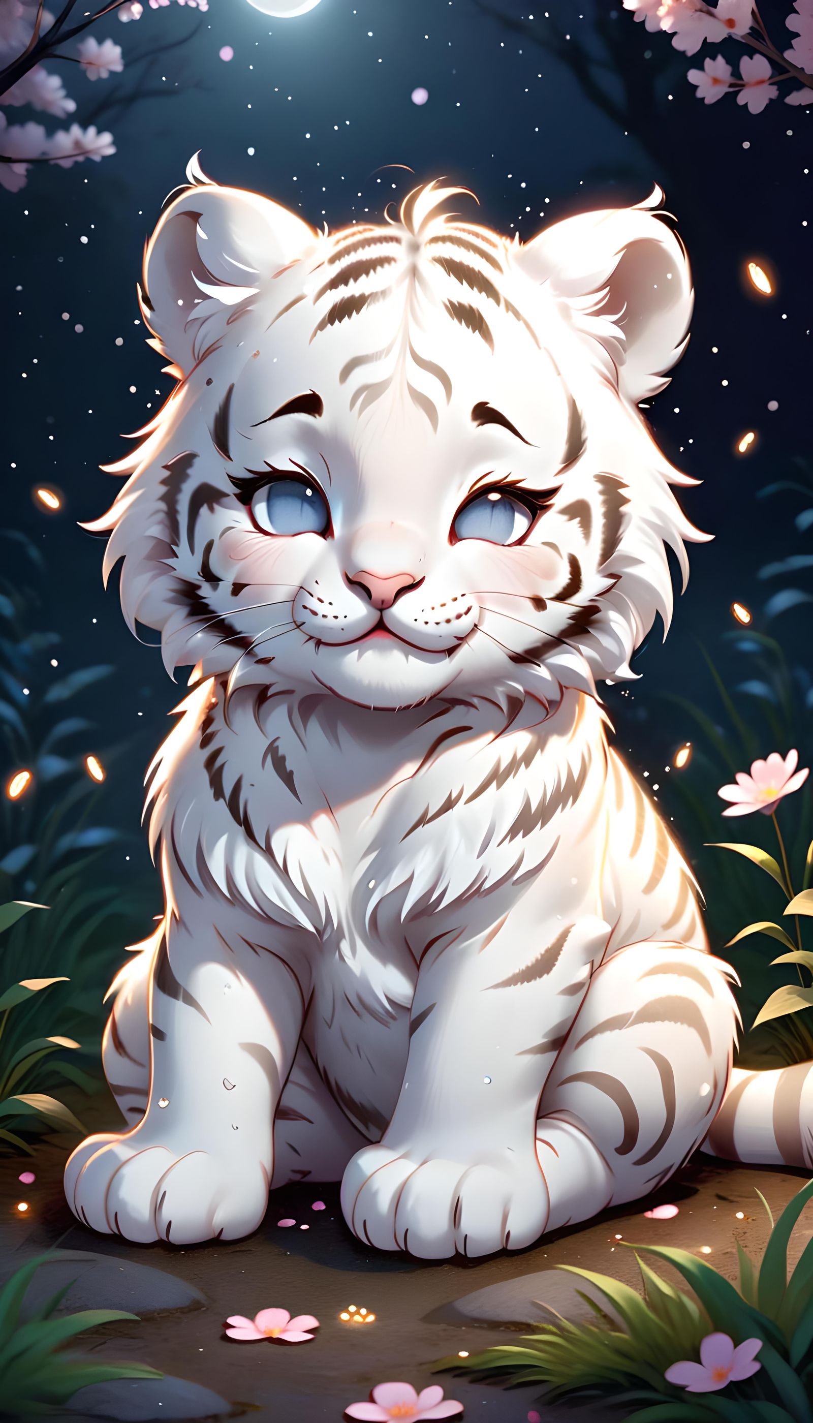 A hyper-realistic digital artwork of an adorable cute plump white tiger ...