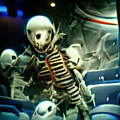 Scary skeleton astronaut in space mixed media