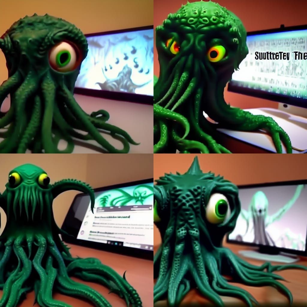 cthulhu watching youtube sinister creepy  intricately detail...