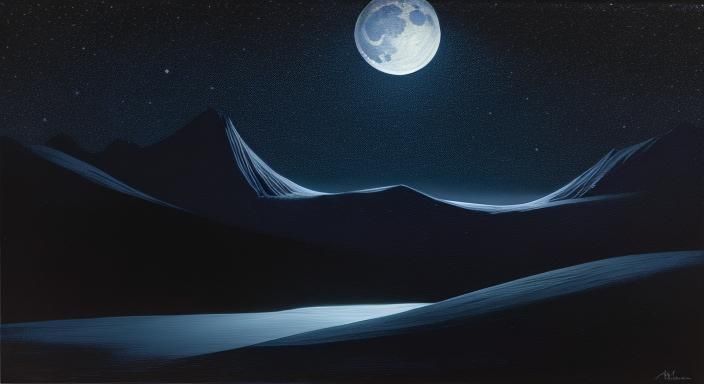 a dark blue folding cloth turns into a moonlit night. Moebiu...