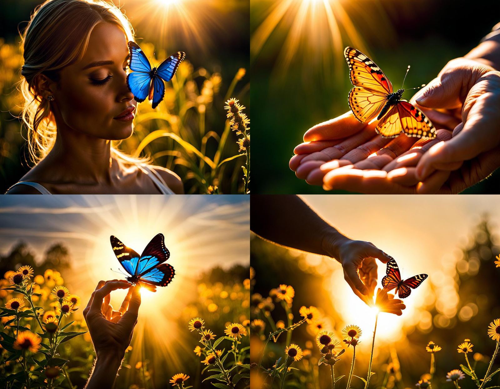 Captured in sunlight, a cu of a person's holds a butterfly, ...