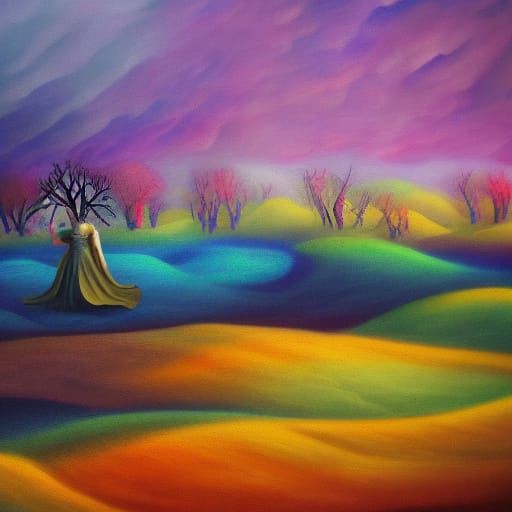 Ethereal Surrealist Masterpiece: Dreamlike Woman in Vibrant ...