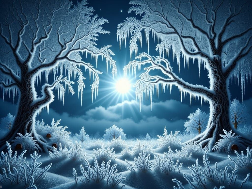  <lora:Frost:1.0> A mystical forest   by @Fiona Etkin 1974 