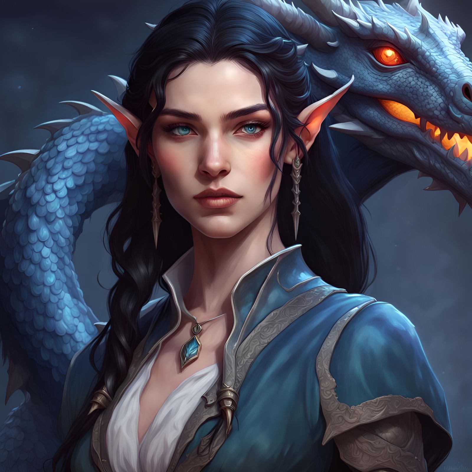 Elf and Dragon Fantasy Portrait in 8K