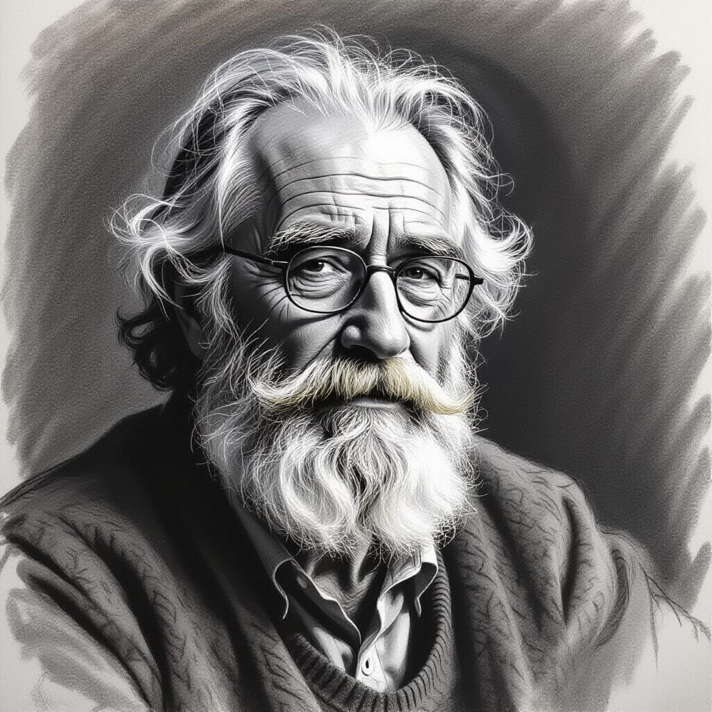 Wise Elder Offering Kind Counsel in Charcoal Drawing