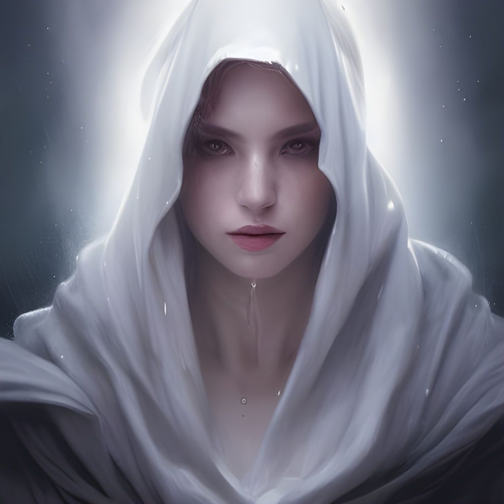 Hooded sorcerer with white aura, cinematic, hyper detailed, ...