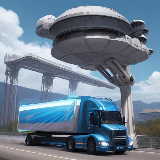 Futuristic turbine semi truck, atomic space age, elevated ro...