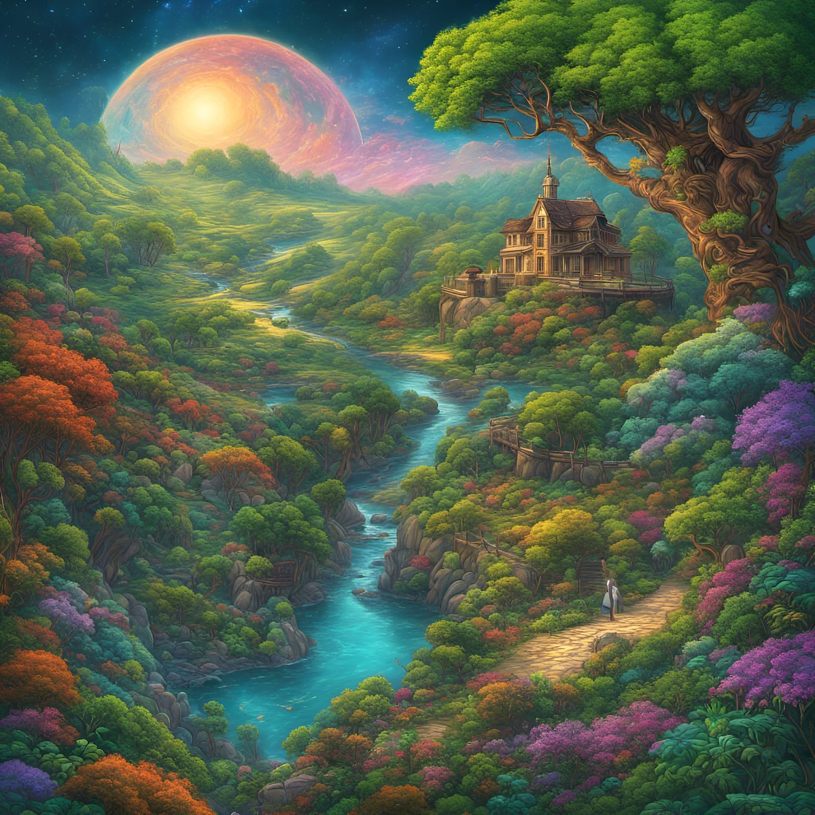 Celestial haven surrounded by greenery - AI Generated Artwork ...