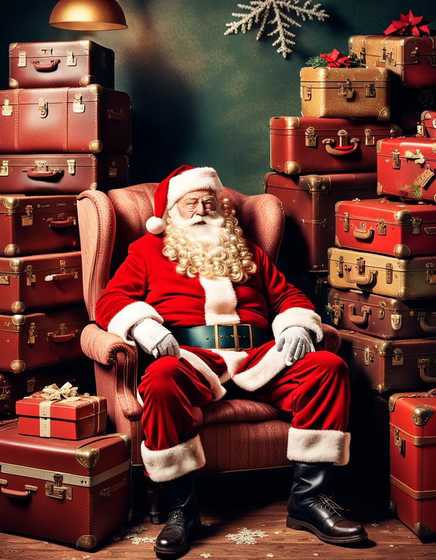 Classic Santa's Cozy Winter Retreat in Warm Golden Light