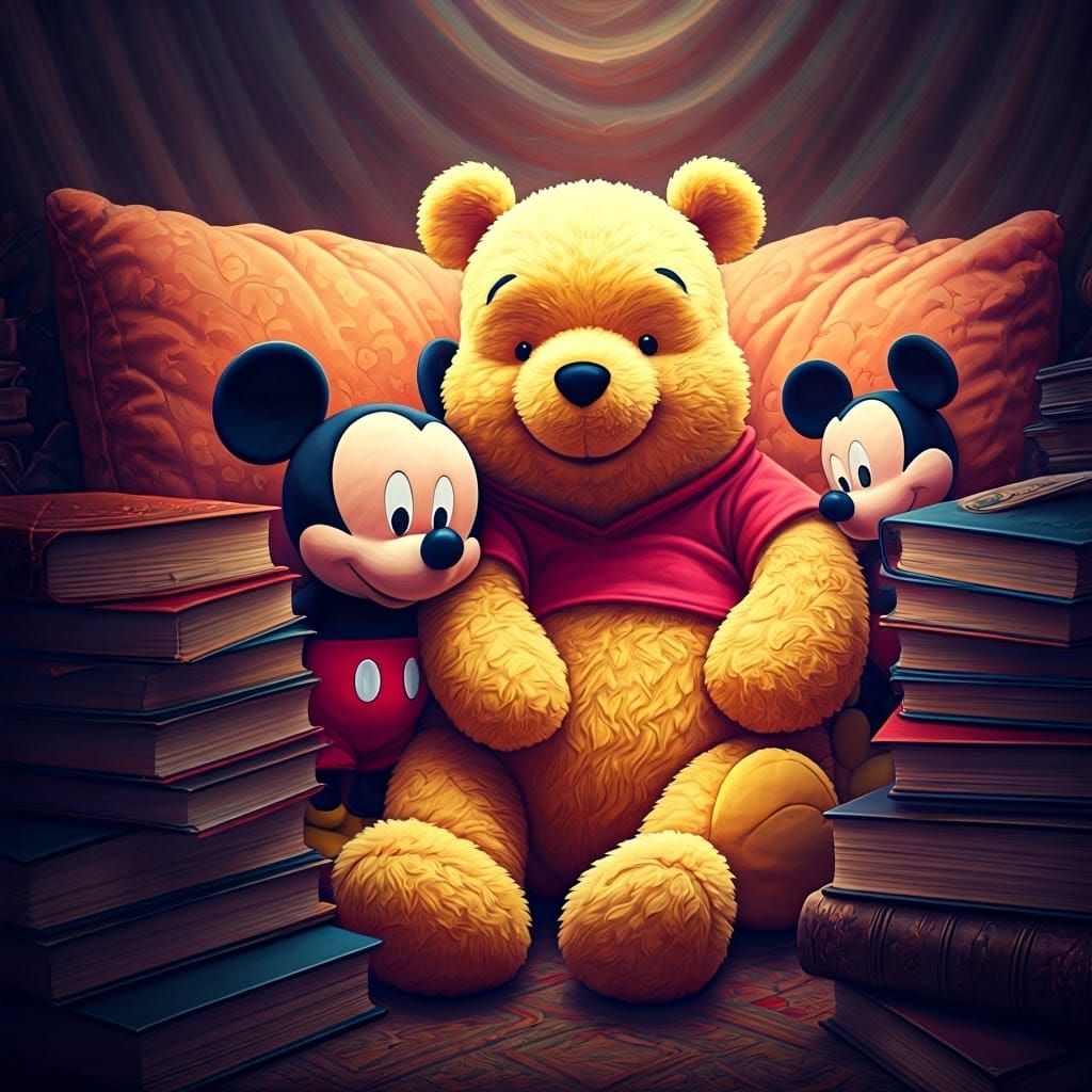 Cosmic Winnie the Pooh in Whimsical Wonderland with Mickey M...