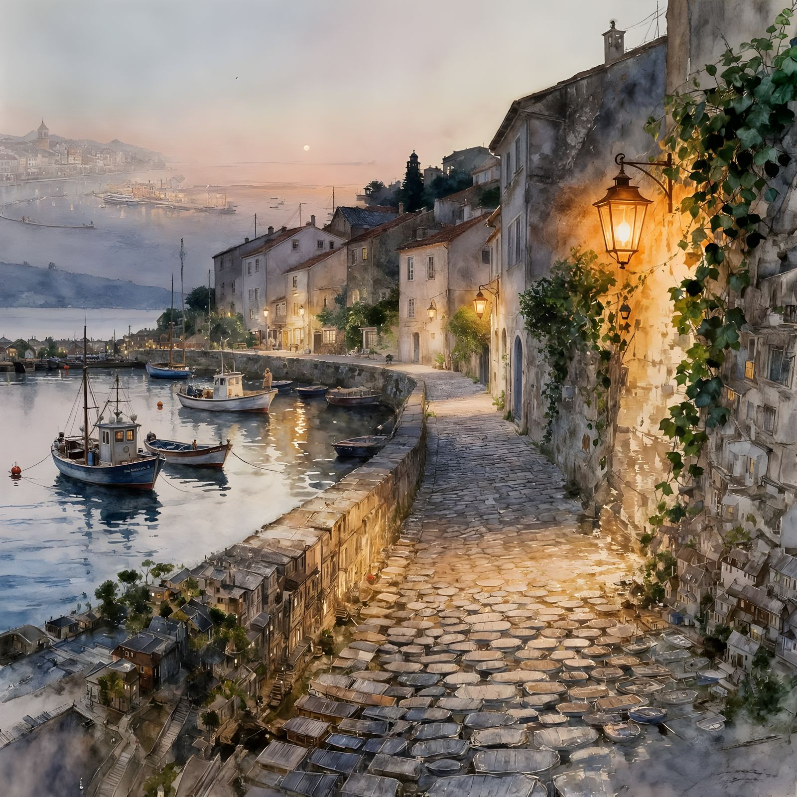 Quaint Mediterrean Seaside Town at Dusk  by @Evan Fischer