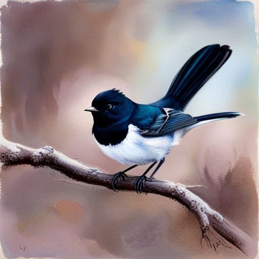 Willie wagtail native Australian bird in natural central bus...