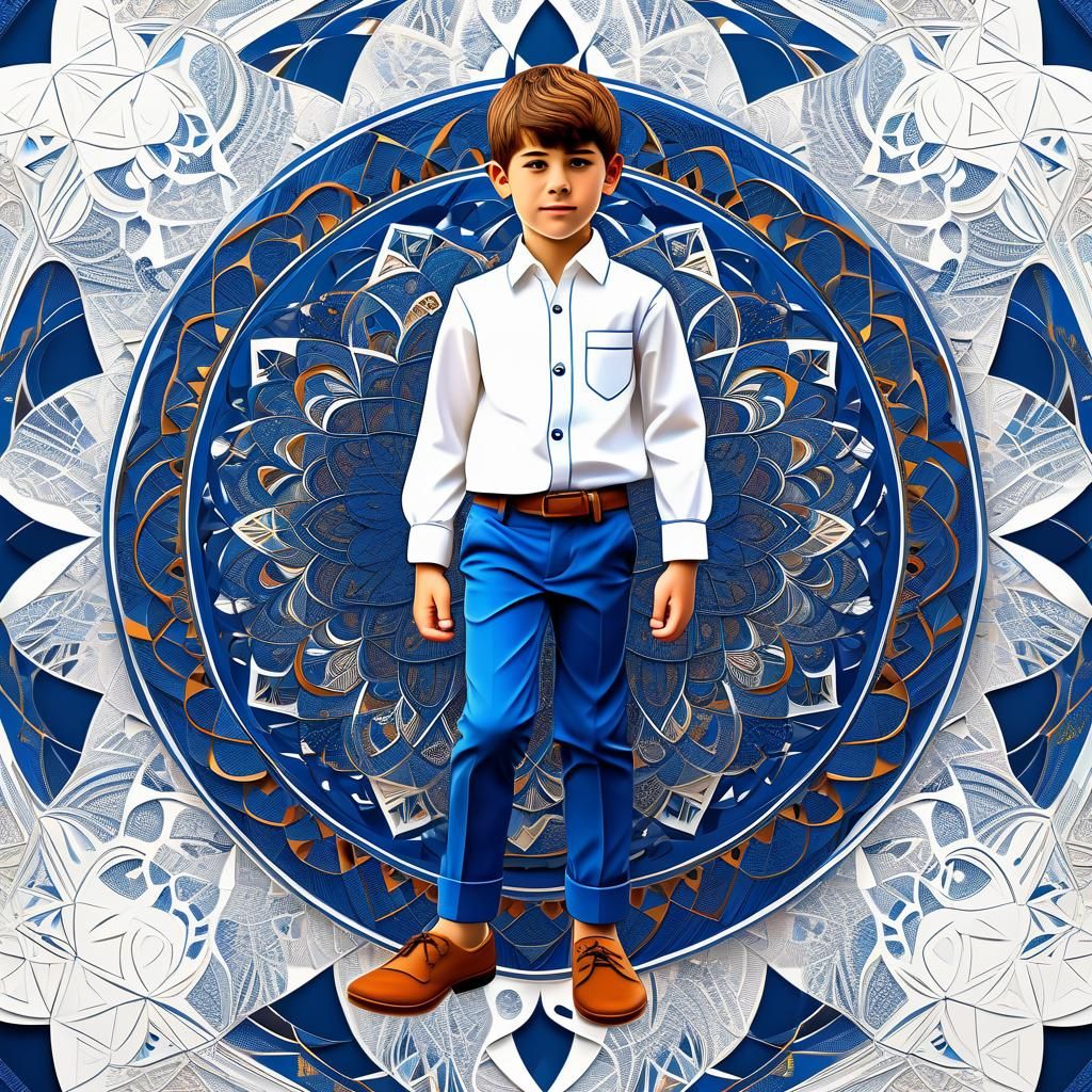 Surreal Digital Portrait of a Boy in Traditional Attire with...