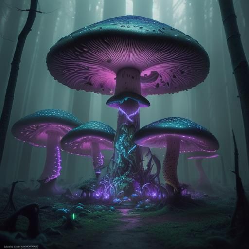 Neon Mushroom Forest - Ai Generated Artwork - Nightcafe Creator