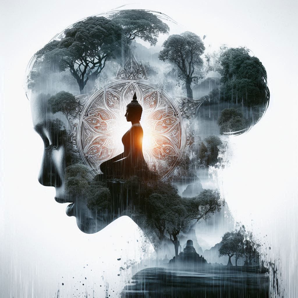 double exposure beautiful fantasy DALL-E 3 portrait landscap...