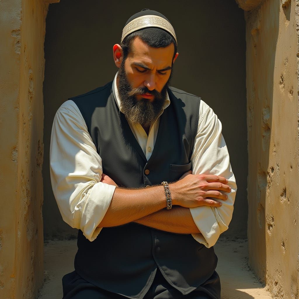 Orthodox Man Wrapping Tefillin in Earthy Tones