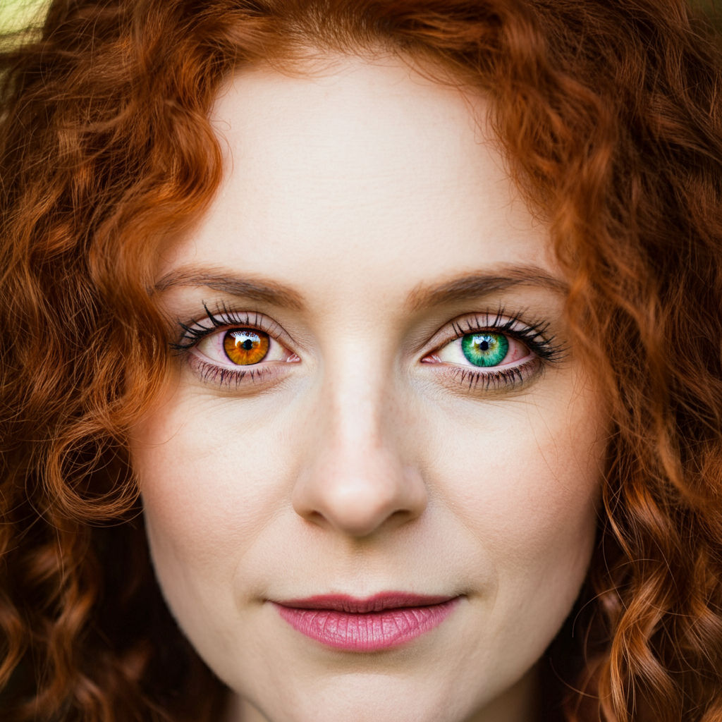 Heterochromatic eyes of amber and green