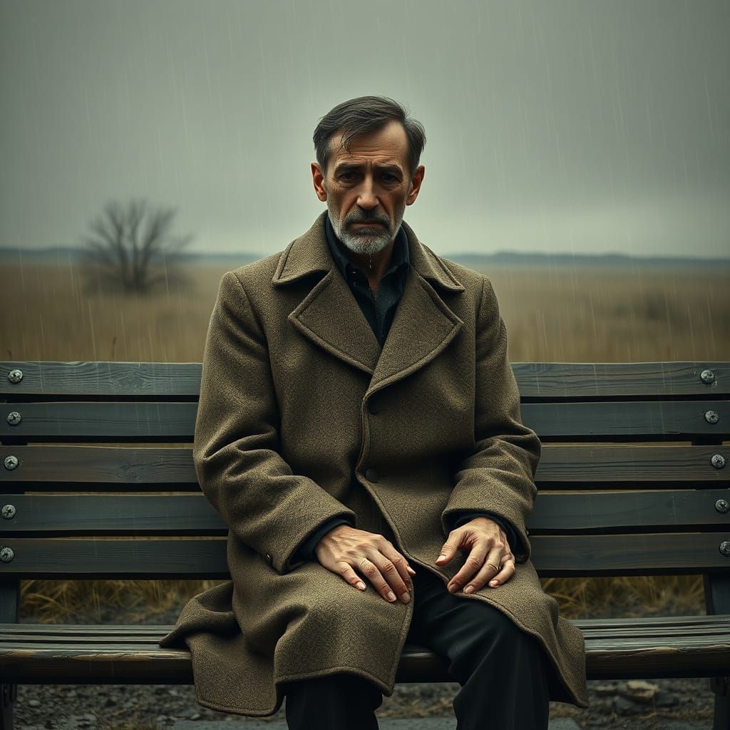 A Lonely Man Finds Solace in Rainy Afternoon