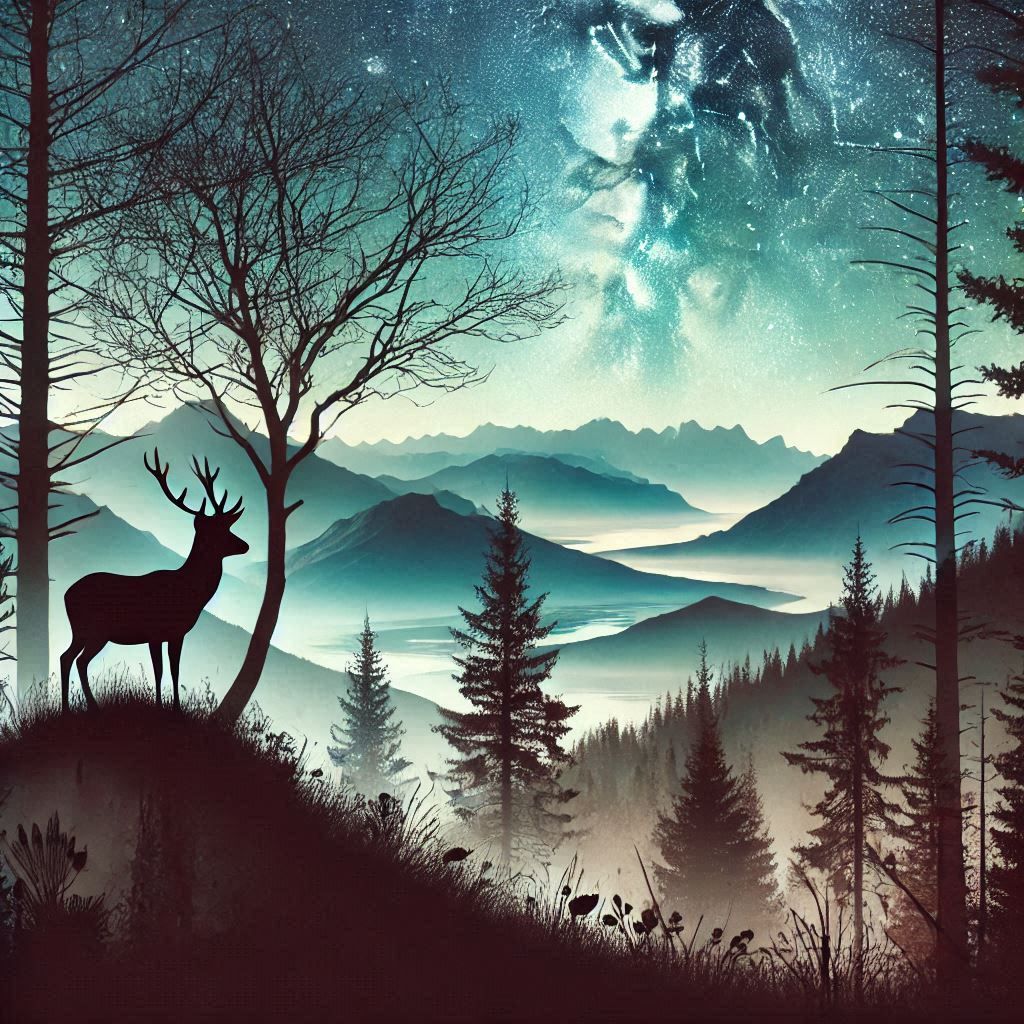 double exposure beautiful fantasy DALL-E 3 portrait landscape..