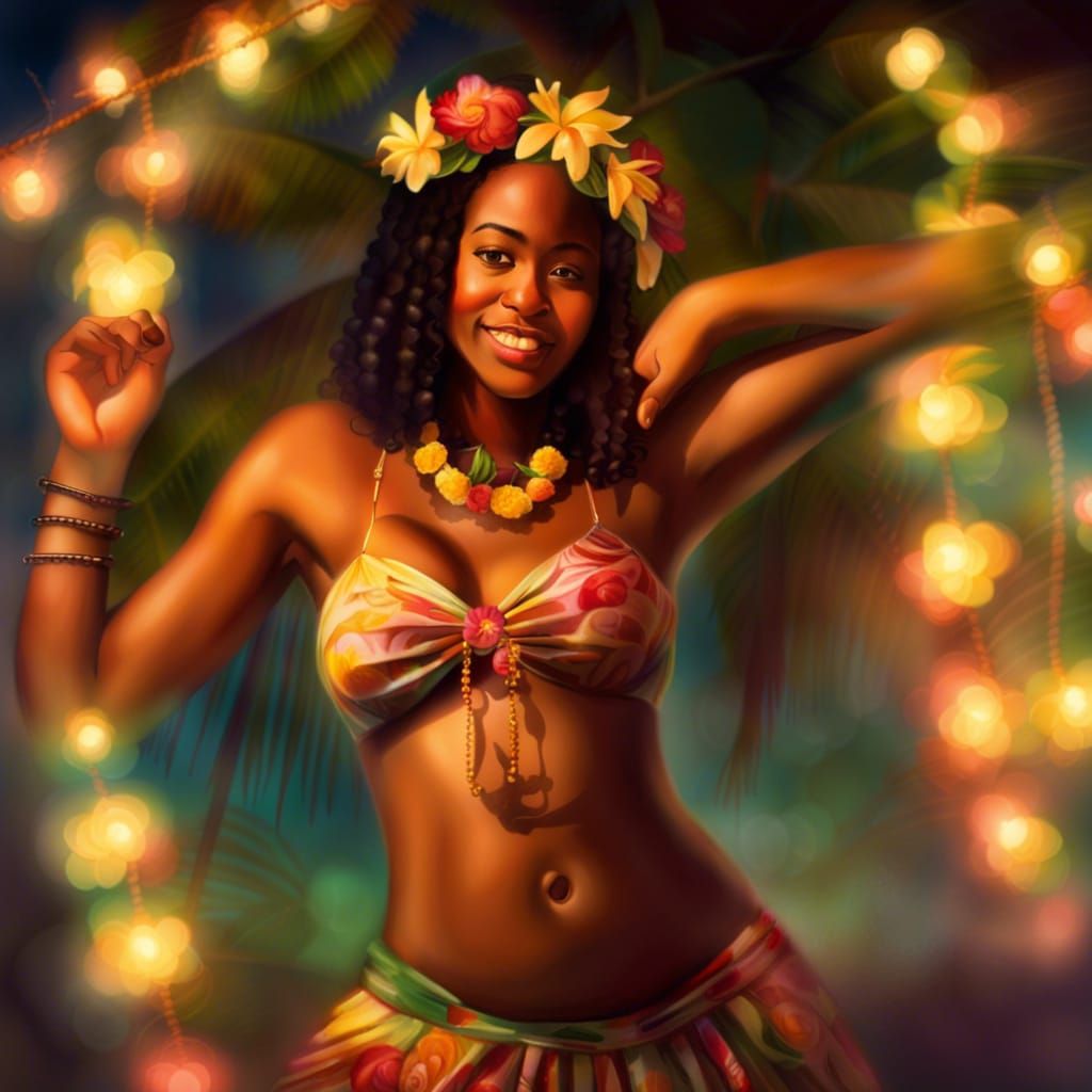 Beautiful, young Caribbean woman in her early 20s, hula danc...