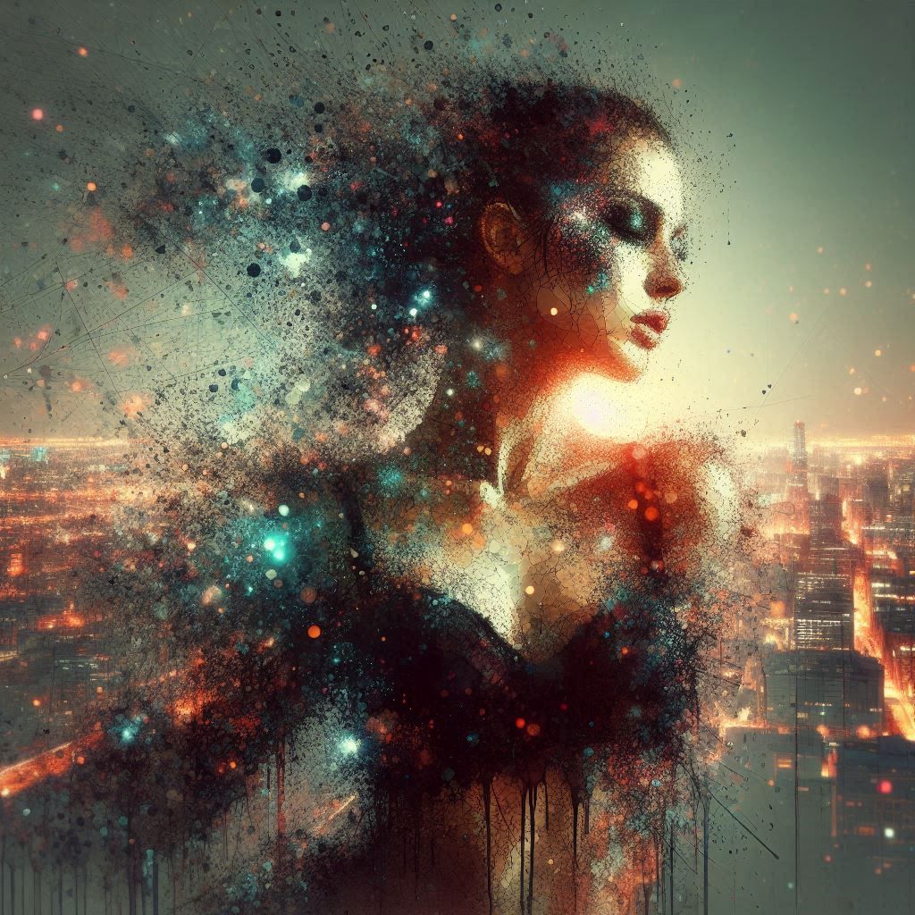 double exposure beautiful fantasy DALL-E 3 portrait landscape..