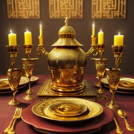 Orthodox Shabbat Table Still Life in Traditional Style