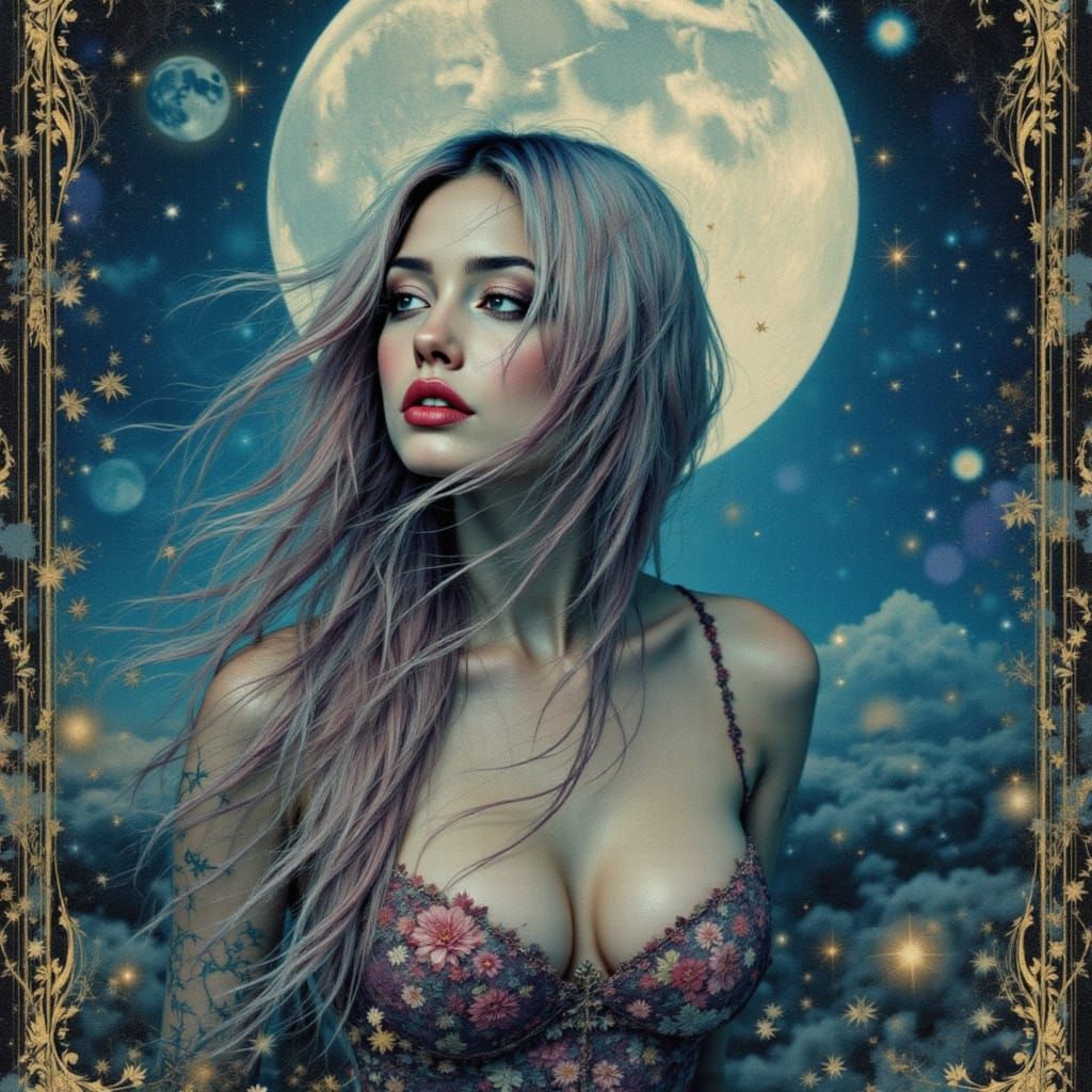 SULTRY WOMAN, STRIPED HAIR, BLUE MOONS, SUPERNATURAL DELIGHT

 <lora:Auratum Prestige:1.0>