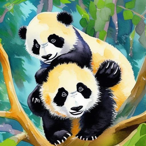 Panda Siblings - Painting