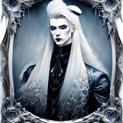 <lora:Goth fashion 2:1.0> Pale young man painting portrait, goth man, detailed and intricate portrait, high resolution, top hat straight on...